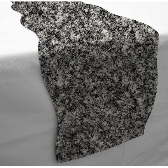 Floral Garden Table Runner by Penny's Needful Things (3 Feet Long - SCALLOPED) (Black & Gray)