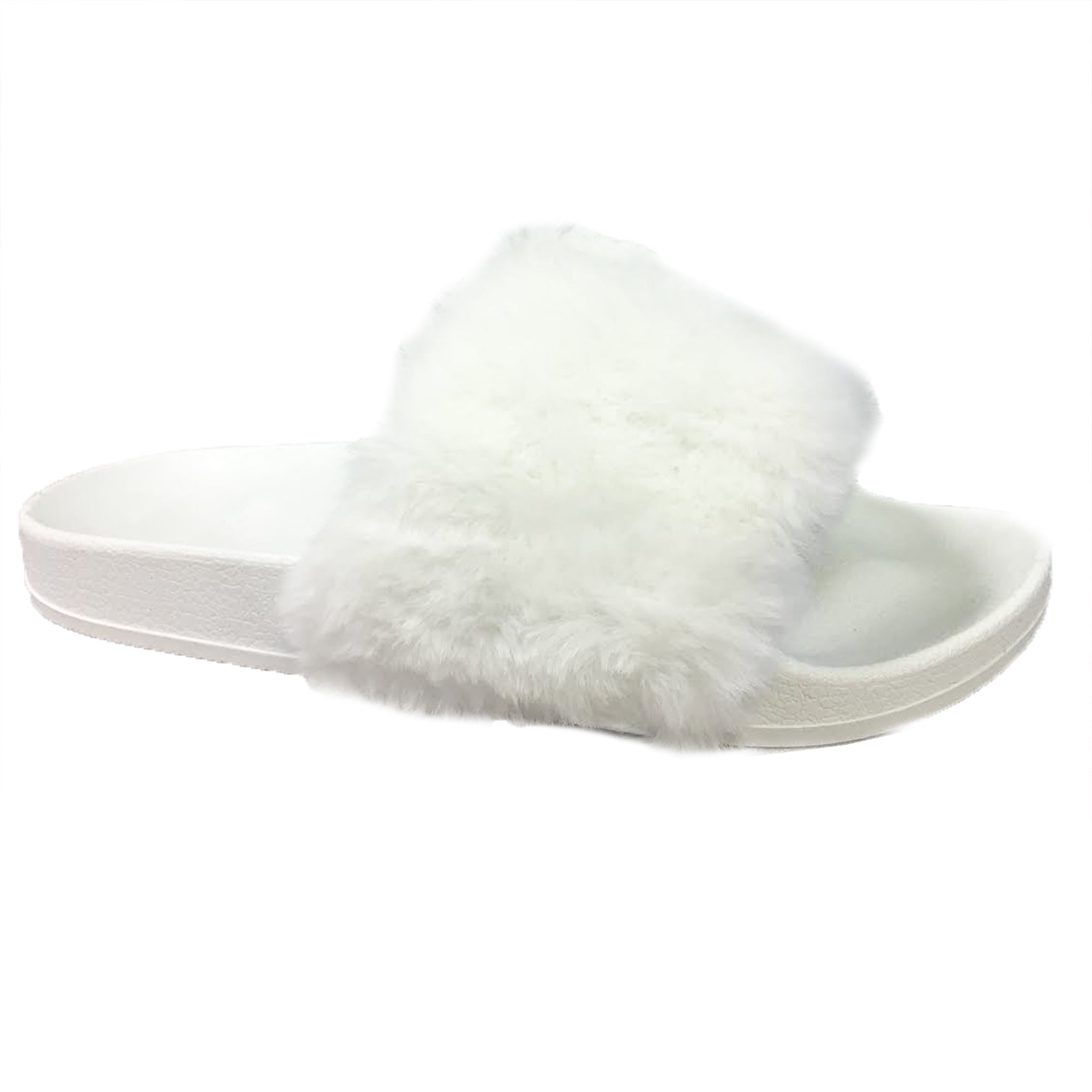 SNJ - Women's Faux Fur Puffy Slide Flat Flip Flop Sandal Slipper (FREE ...