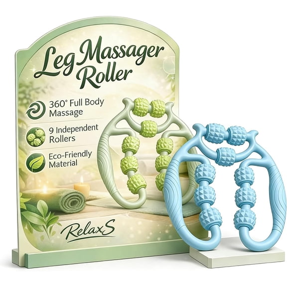 Meridian Massage Roller for Calf, 2026 Upgrade Leg Massager Roller, Relajador De Piernas Manual, 9 Wheel Circular Leg Clamp, Leg Roller Massage Tool, Multipurpose Massage Tools (Blue)