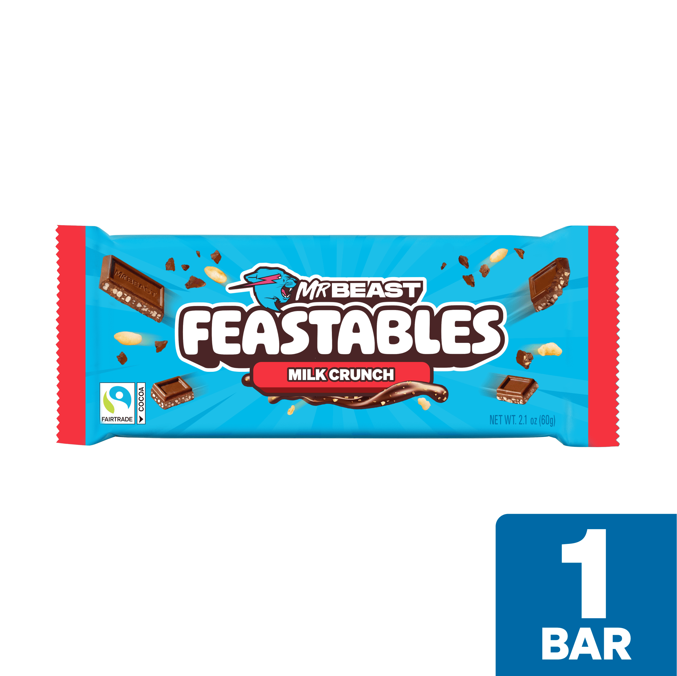 (2 pack) Feastables MrBeast Milk Chocolate Crunch Bar, 2.1 oz (60g), 1 Count