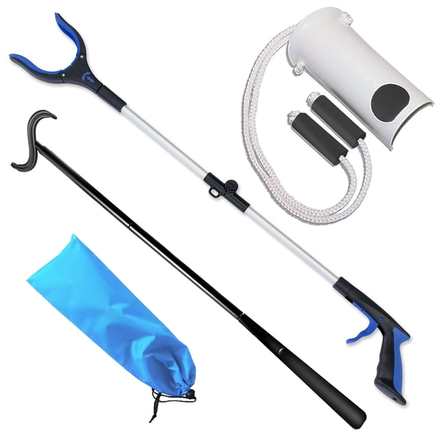 5 in 1 Hip Knee Back Replacement Recovery Kit with 32" Foldable Reacher Grabber, Sock Aid, 35" Long Shoe Horn & Dressing Stick, Storage Bag, Portable Mobility Tools
