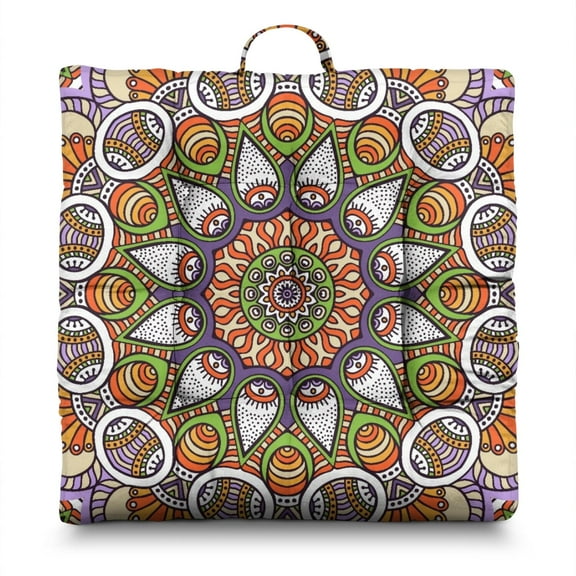 Fusion Mandala Pillow – Large 22 Inch Square Cushion, Boho Tribal Mix, Lightweight for Balcony Relaxation