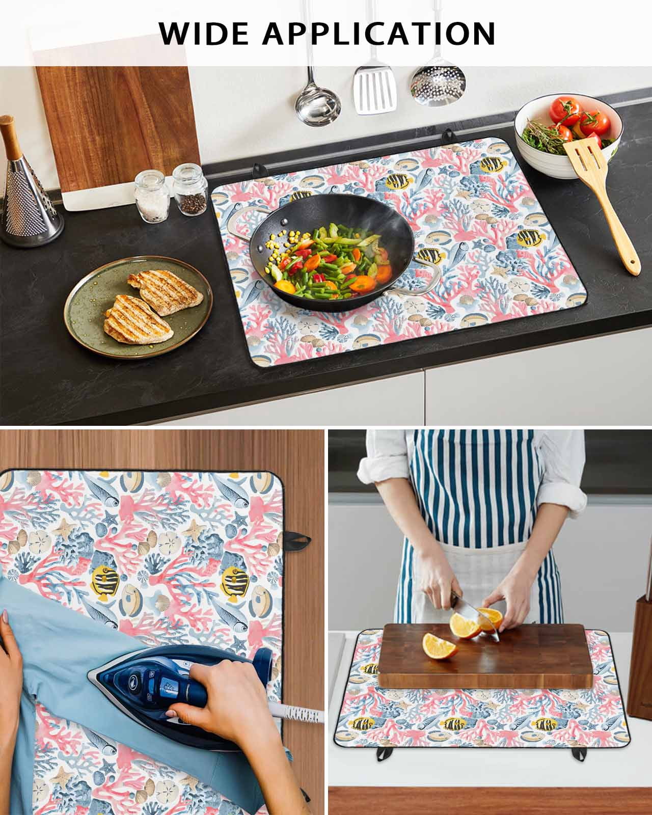 nqOlkjepod Large Induction Cooktop Protector Mat 24"x21", Pink Blue Coral Stove Top Covers for Electric Stove, Coastal Summer Beach Fish Ocean Stove Burner Cover Mats, Glass Top Stove Cover