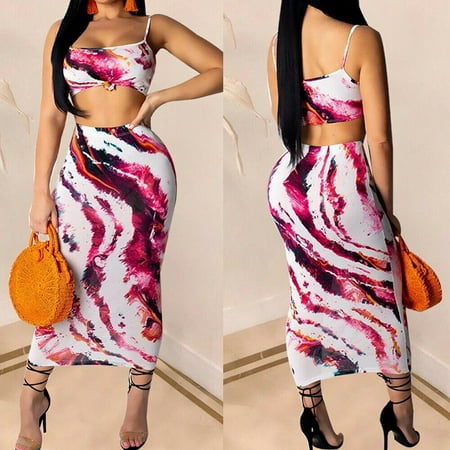 Pudcoco Summer Sexy Fashion Tie-dye Print Two Piece Set Crop Top And Skirt Set 2 Piece Set Women Sexy Multicolor Bodycon Outfits