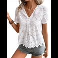thumbnail image 3 of Blusas de Verano con Ojales para Mujer, Elegantes, Informales, con Cuello en V, Mangas Acampanadas, Encaje Calado y Bordado, 2025 XL, 3 of 9