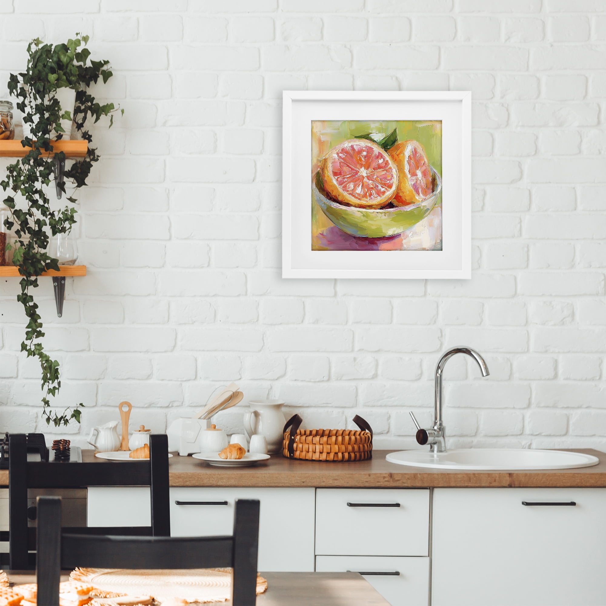 Stupell Industries Sliced Grapefruit in Bowl White Framed Print Under Glass, design by Riley B