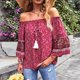 thumbnail image 1 of Top Con Hombros Descubiertos, Blusa Elegante De Fibra De Poliéster Para Mujer, Estilo étnico Para Uso Diario ANGGREK Rojo XL, 1 of 6
