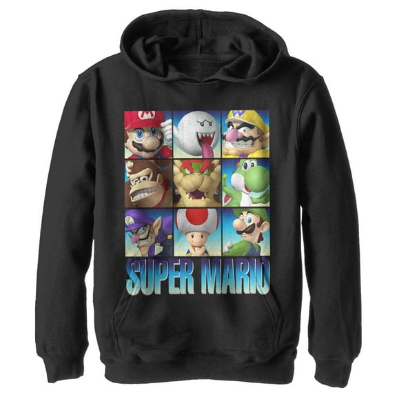 Boy's Nintendo Super Mario Favorites  Pull Over Hoodie Black Small