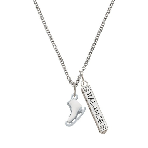 Delight Jewelry Silvertone 3-D White Ice Skate Silvertone Balance Bar Charm Necklace, 23"