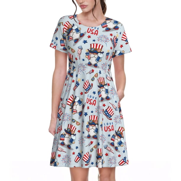 Balery I Love USA Vestidos sueltos de manga corta para mujer, vestidos de verano 2025, vestidos casuales de corte A con vuelo.