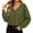 Army Green, variant on XRoczxe Women’s V‑Neck Long Sleeve Waffle Knit Crop Top, Casual Solid‑Color Loose Cropped Pullover Shirt