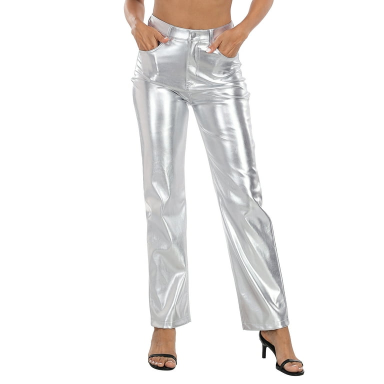新品未使用☆lig. eco leather pants / silver Cresay Women's Faux Leather Metallic High Waist Pants