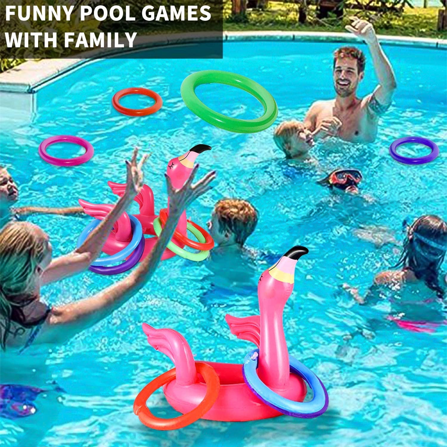 Hotelus 3 Pack Inflatable Flamingo Pool Ring Toss Pool Game Toys Swimming Pool Toys Hawaiian Luau Beach Toys Carnival Outdoor Water Floats Pool Games