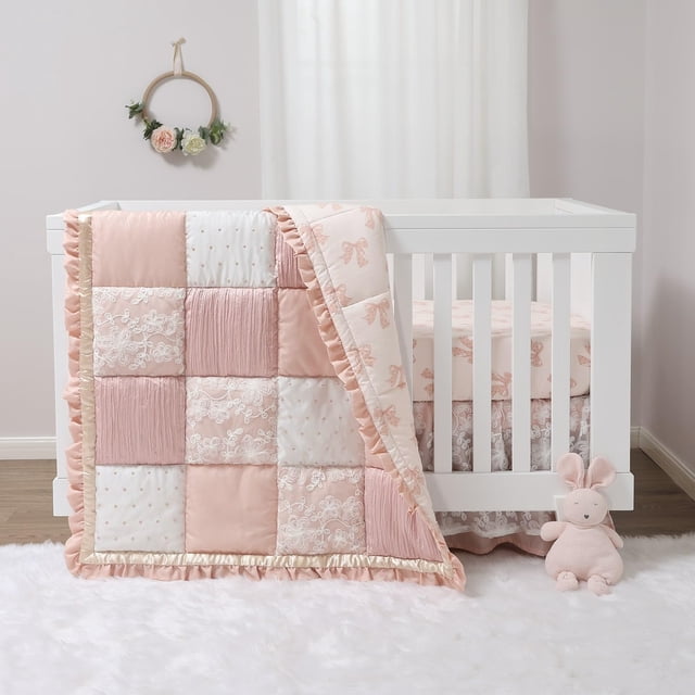 Juego de ropa de cama para cuna The Peanutshell Grace para niñas, 3 piezas