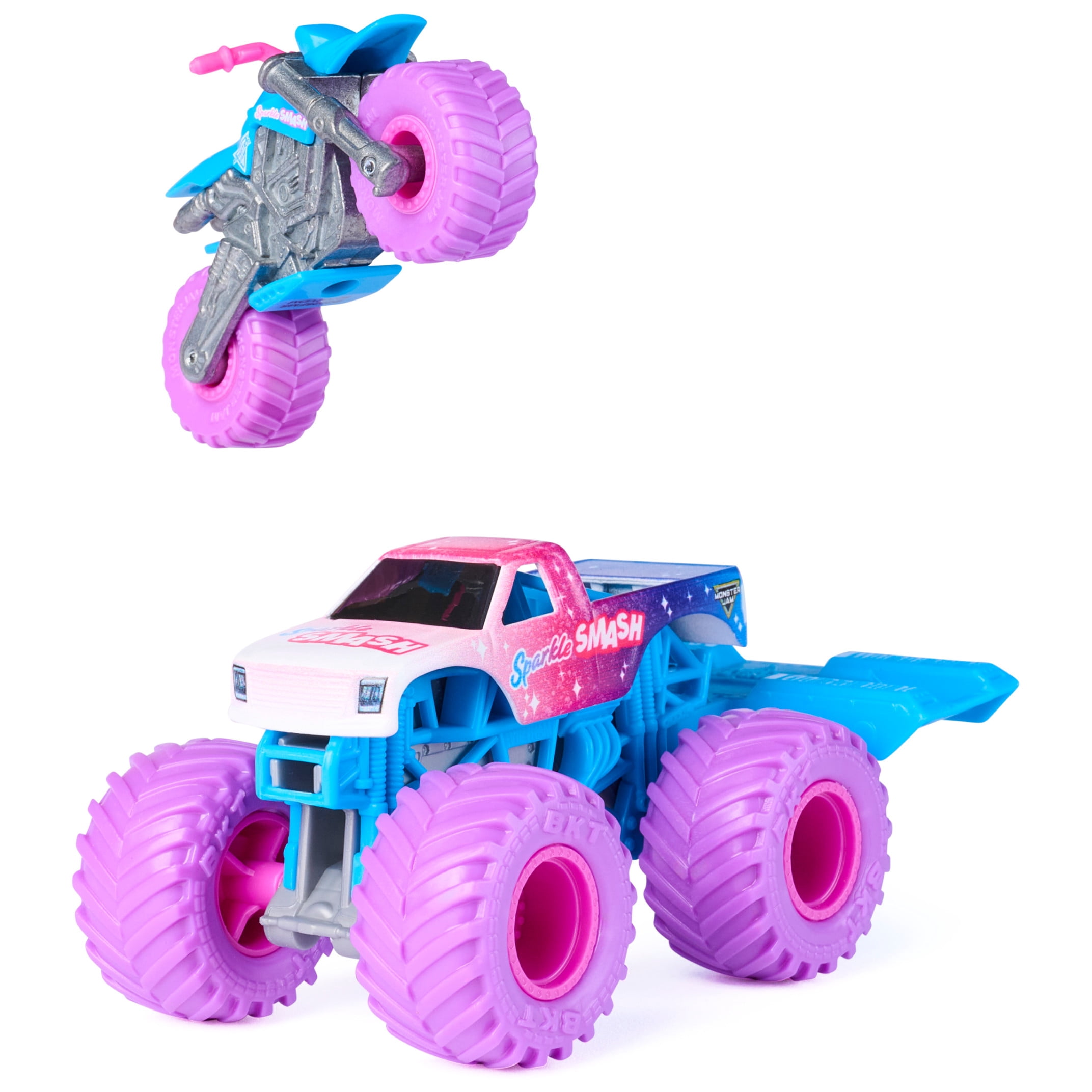 Monster Jam Sparkle Smash Monster Truck and Dirt Bike Vehicle 2-Pack, 1:64 Scale