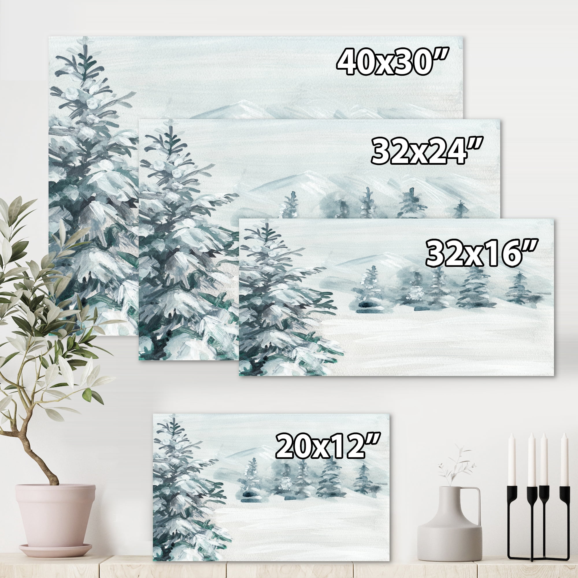 Designart ' Snowy Pine Trees On Mountain ' Traditional Canvas Wall Art Print