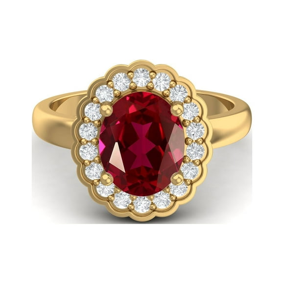 925 Sterling Silver Gold Vermeil 6mm Round Ruby Glass Field Solitaire Women Ring