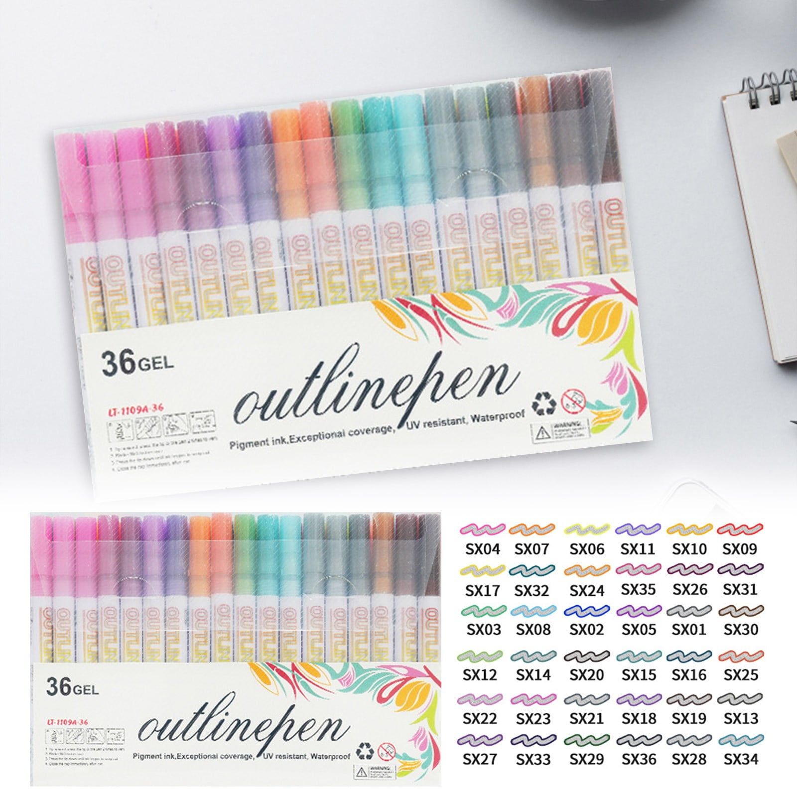 Double Line Pens,Double Line Outline Markers,Glitter Markers,Self-Outline Metallic Markers,Self-Outline Pens Metallic Glitter Pens for Drawing, Diy Art Crafts,Greeting Card,(36 Colors,8.03x5.31 in)