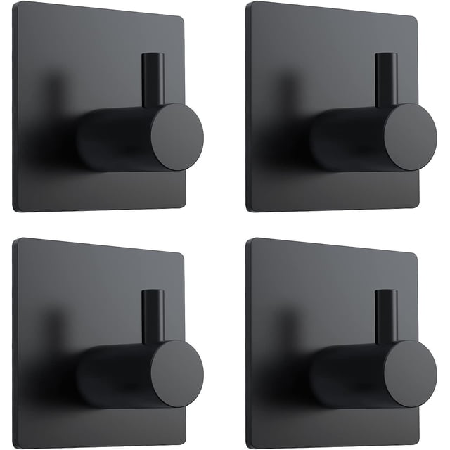 Nvzi Gancho adhesivo de acero inoxidable 304 sin agujeros de 4 piezas, gancho de acero inoxidable, gancho de baño de cocina, gancho de baño, gancho de toalla (negro)