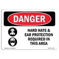 thumbnail image 1 of SignMission OS-DS-A-1218-L-1296 12 x 18 in. OSHA Danger Sign - Hard Hats Ear Protection Required in Area, 1 of 1