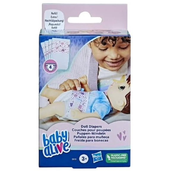 76597074 BABY ALIVE BA DOLL DIAPERS 4 PIECE - WHITE WITH PINK PATTERNS