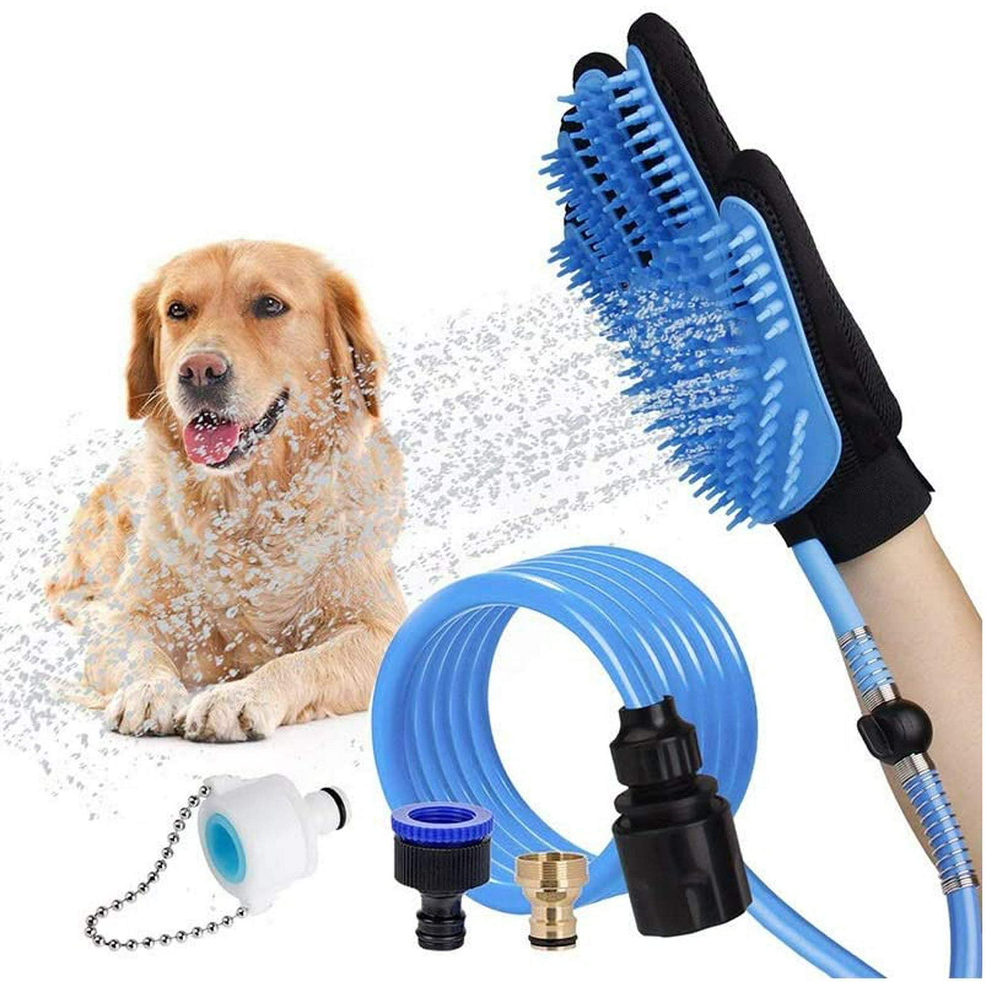 Dog Bath Tool Pet Grooming Glove Pet Hair Remover Outdoor Dog Shower Sprayer with Massaging Grooming Glove 3 Faucet Adapters for 98.5 Inch Garden Hose for Dog Cat Indoor Blue Walmart