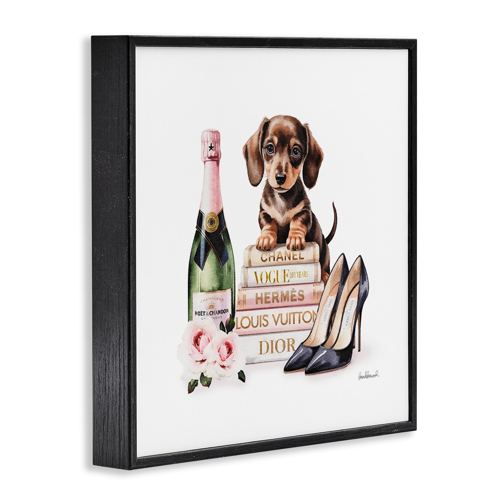 Stupell Industries Luxury Books & Puppy Black Framed Giclee Art, design by Amanda Greenwood