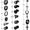 thumbnail image 5 of 15 Pairs Earrings for Men, Black Stainless Steel Earrings Stud Kit for Men Women Fashion Piercing Jewelry Cross Dangle Hoop Earrings Set, 5 of 7
