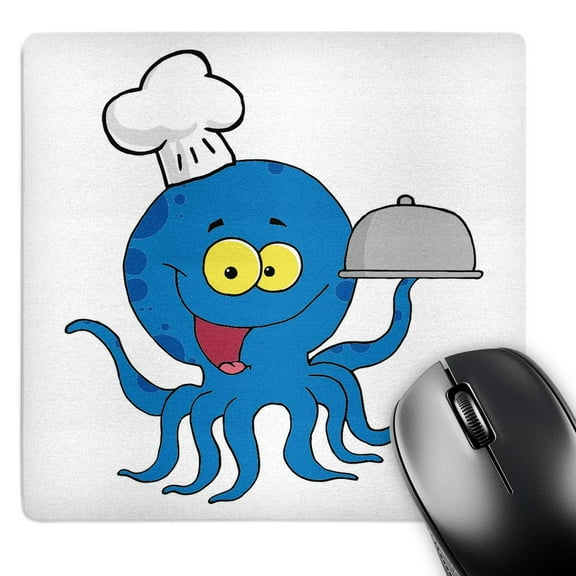 3dRose, Cute Blue Octopus Chef With Serving Platter, MousePad