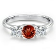thumbnail image 3 of Gem Stone King 14K White Gold Red Garnet & White Lab Grown Diamond 3-Stone Engagement Ring | 1.09 Cttw | Round 5MM and 4MM | Three Stone Wedding Anniversary Promise Ring for Women (Size 8), 3 of 6