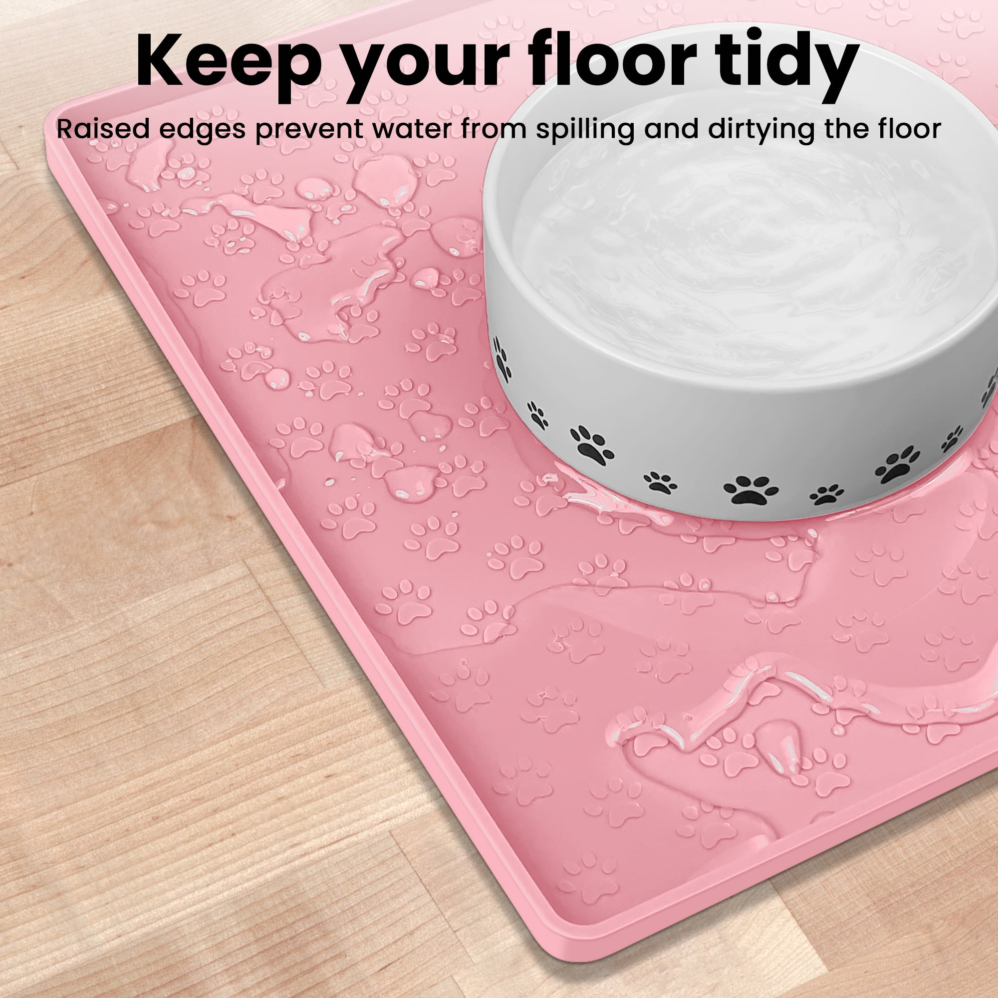 Senmipy Silicone Dog Food Mat - Waterproof Dog Bowl Mats for Food and Water  Bowls, Raised Edges Non-Slip Cat Food Mat, BPA Free Pet Mats for Dog Bowls ( Large, Pink) price in