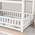 thumbnail image 6 of Twin Size Floor Wooden Bed, Montessori Bed with House Roof Design and Fence Guardrails, White, 6 of 9