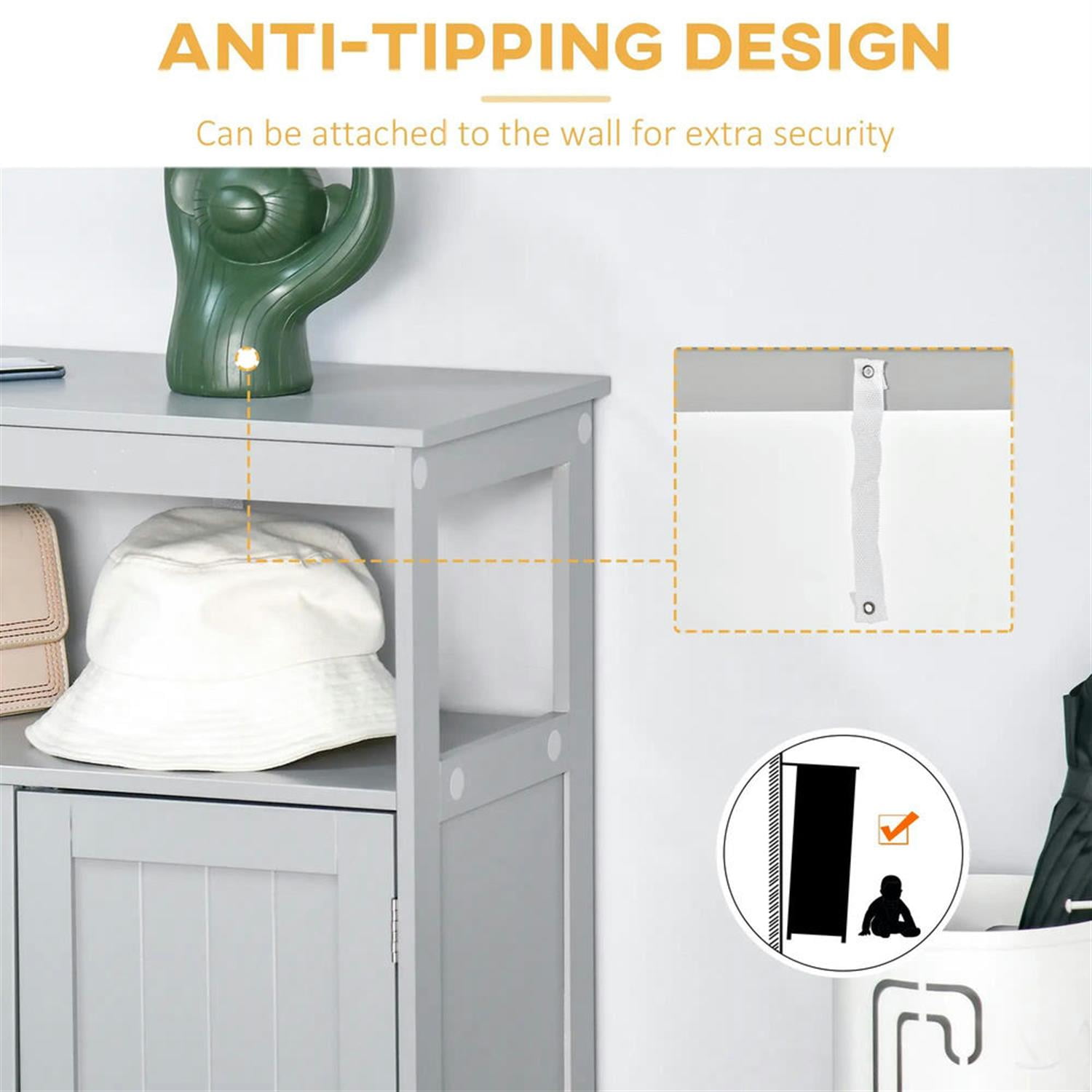 Demi Bonn 32" Bathroom Floor Cabinet, Freestanding Bathroom Storage Cabinet with Double Doors and Open Shelf, for Living room, Entryway, Kitchen, Gray