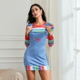 thumbnail image 2 of SUNSIOM Halloween Effrayant Killer Doll Costume pour Femmes Rayé Manches Longues Col Ras du Cou Hauts avec Robe à Bretelles Ensemble, 2 of 6