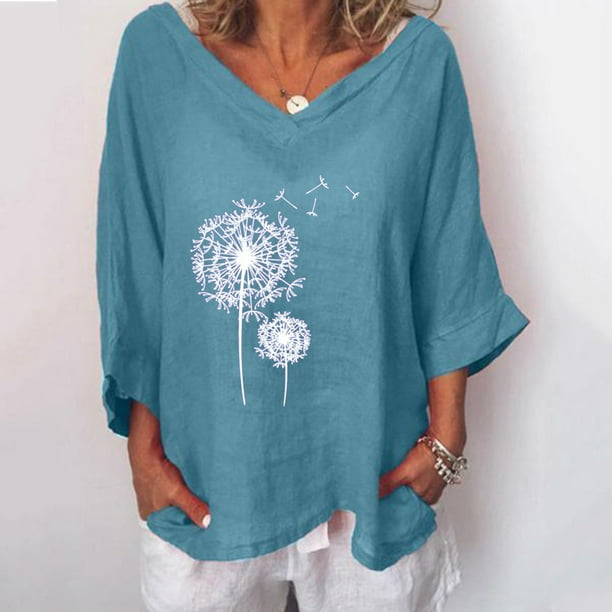 Pntutb Lady Mujer Dama Cuello en V Manga corta Impreso tops Camiseta Blusa Túnicas Pntutb Pntutb-4352