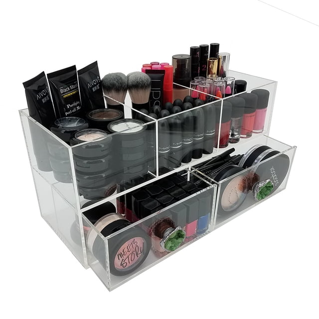 OnDisplay Andrea Deluxe Acrylic Cosmetic/Jewelry Organization Station w/Geode knobs - Green/Silver
