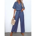thumbnail image 6 of Women'S Casual 2 Piece Set V-Neck Short-Sleeved Tops Straight Wide Leg Pants Outfit M, 6 of 9