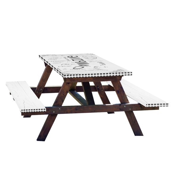 Jokapy Picnic Table Cover Reusable Camping Tablecloth with Bench Covers Waterproof Easy-to-Fitted Tablecloth Cover Set Windproof Fabric Camping Table Covers