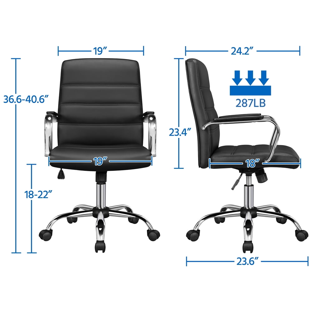 Yaheetech Mid-Back PU Leather Adjustable Office Chair with Arms, Black