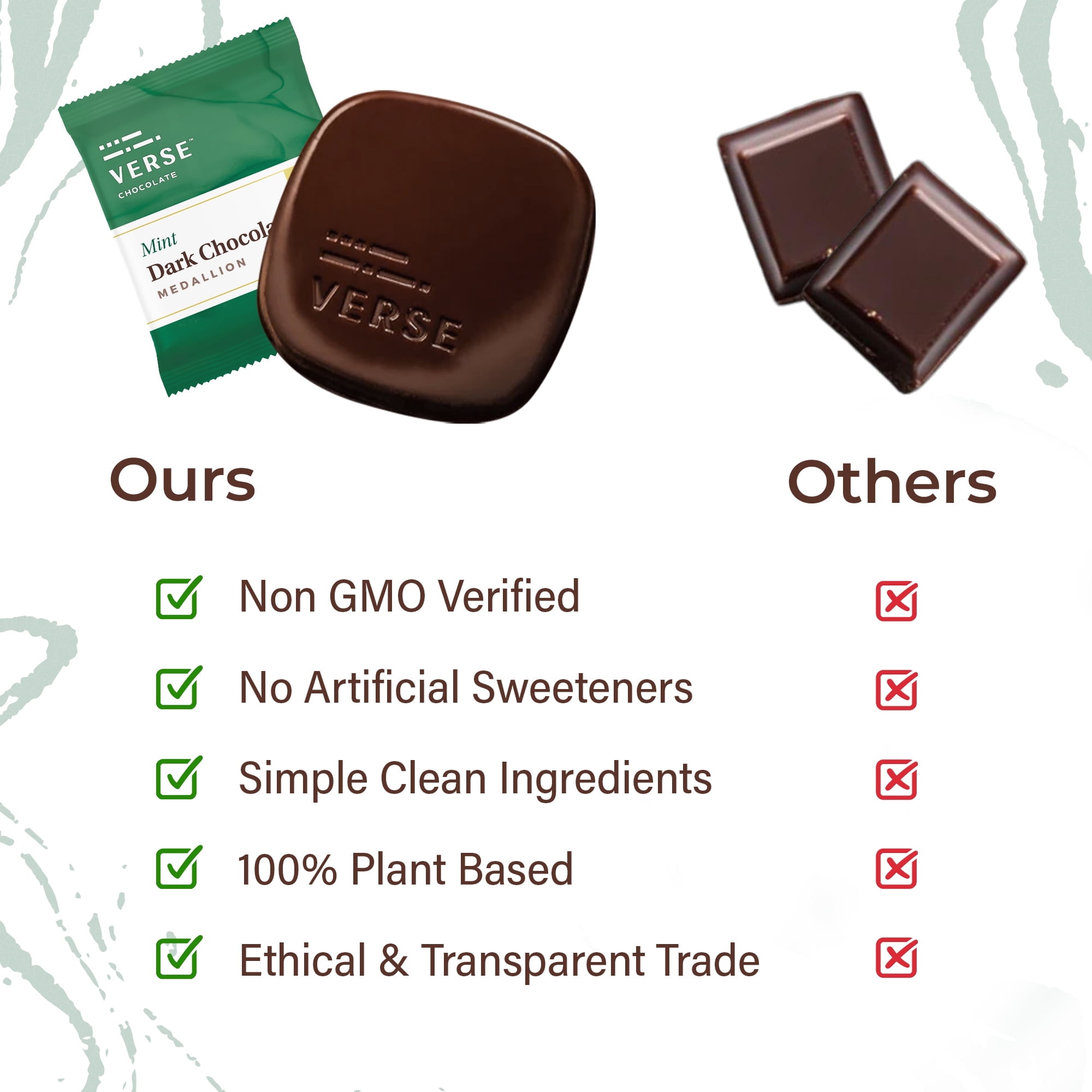 Verse 90% Dark Chocolate Mint Squares - Gluten Free, Keto, Low Sugar Snack - Creamy Dark Cocoa - Only 1g Cane Sugar- Individually Wrapped Vegan Cacao Chocolate Squares (9 Count, 4 Pack)