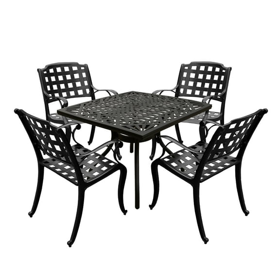 Outdoor Aluminum 5pc Square Black Patio Dining Set with Four Chairs