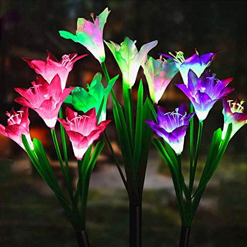 artificial lily solar garden stake lights