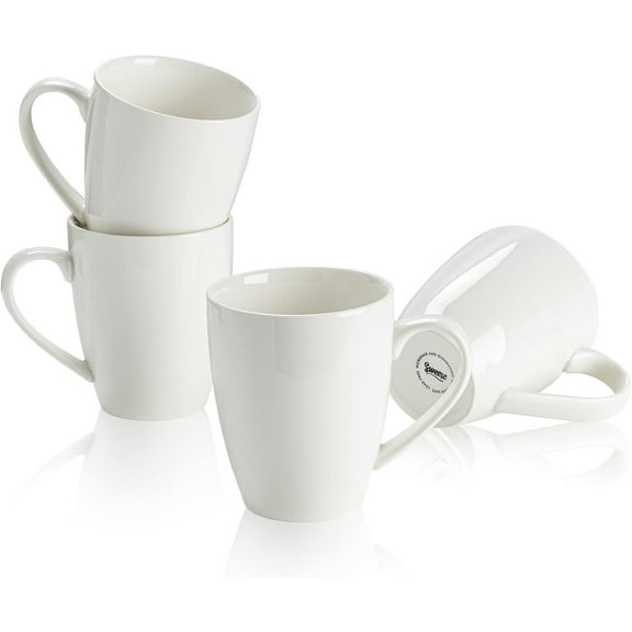 Superior Hub Porcelain Coffee Mugs - 16 Ounce (Top to the Rim) for Coffee, Latte, Tea, Cocoa, Set of 4, White