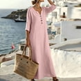 thumbnail image 5 of Vivianyo HD Women's Henley V Neck Caftan Maxi Dresses, 3/4 Sleeve Loose Casual Solid Long Dresses for Women, Women's Pink, Sizes S-2XL, 5 of 7
