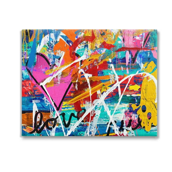 Stupell Industries Urban Heart Graffiti Collage Abstract Painting Gallery Wrapped Canvas Art Print Wall Art, 20 x 16
