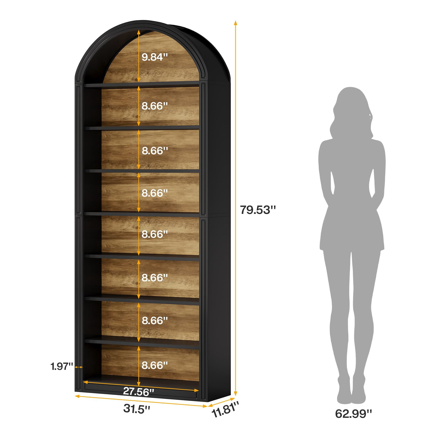 Fnova 79.5" Arched Shoe Storage Cabinet, 8-Tier Wooden Shoe Organizer Rack for 35 Pairs, Adjustable Shelves, Black