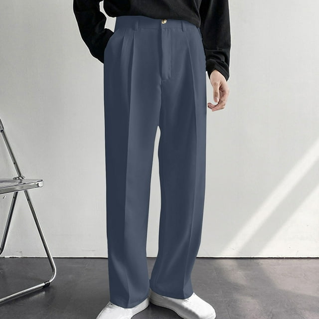 LOVZFMLL Men's Pants Men's Fashion Drawstring Elastic Waist Solid Color Casual Sweat Length Pants Straight Leg Suit Pants Men's Loose Casual White Wide Leg Pants Floor Pants