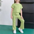 thumbnail image 6 of Hurxie Girls 2 Piece Outfit Set, Short Sleeve Crop Top Jogger Pants Trendy Casual Clothes, Girl Clothes Set Green,3-4 Years, 6 of 6