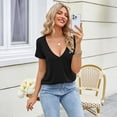 thumbnail image 5 of WULMLEO Womens Deep V-Neck T Shirts Sexy Short Sleeve Tops Summer Oversized Tee Black XL, 5 of 6