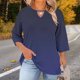 thumbnail image 1 of TaTaai Womens Plus Size Crew Neck Three Quarter Sleeve T-Shirt Random Print Front Cutout Design Soft Breathable Casual Base Layer Top For Spring Summer Daily Wear Gift, 1 of 7